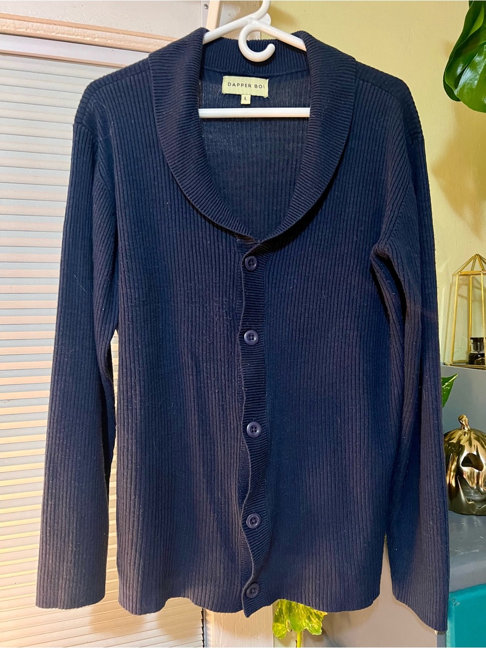 RARE Dapper Boi Navy Ribbed Shawl Collar Cardigan for Any Gender